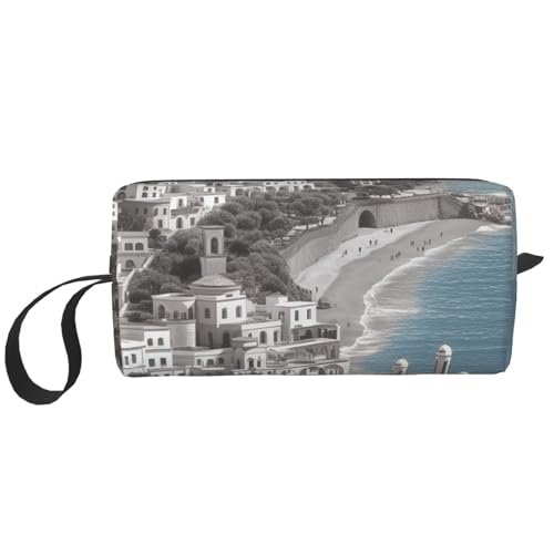 Seaside City Kosmetiktasche für Damen, tragbare Make-up-Tasche, Reise-Aufbewahrungstasche, für den täglichen Gebrauch, große Kapazität, Kulturbeutel, weiß, Einheitsgröße von OUSIKA