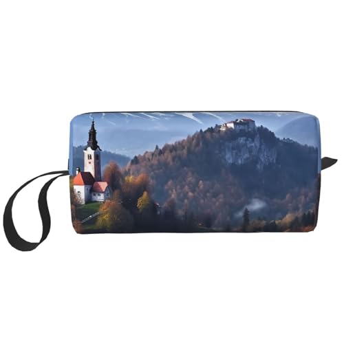 Slovenia Wonderland Kosmetiktasche für Damen, tragbare Make-up-Tasche, Reise-Aufbewahrungstasche, für den täglichen Gebrauch, große Kapazität, Kulturbeutel, weiß, Einheitsgröße von OUSIKA