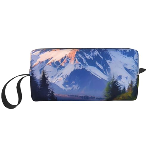 Snow Mountain Kosmetiktasche für Damen, tragbare Make-up-Tasche, Reise-Aufbewahrungstasche, für den täglichen Gebrauch, große Kapazität, Kulturbeutel, weiß, Einheitsgröße von OUSIKA