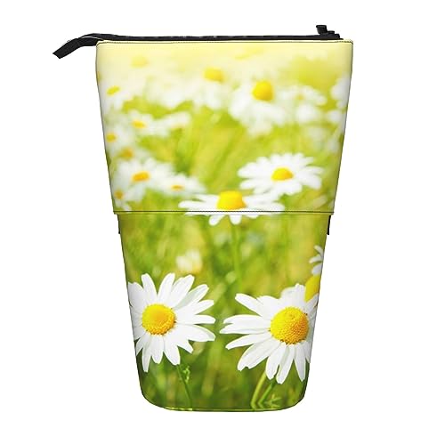 Sommer Floral Gänseblümchen Blume Bleistift Fall Durable Stehen Up Bleistift Beutel Reise Comestic Tasche Aufbewahrungstasche Für Arbeit Büro, Schwarz , Einheitsgröße von OUSIKA