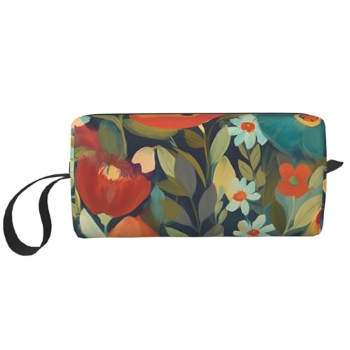 Sommer-Kosmetiktasche mit Blumenmuster für Damen, tragbare Make-up-Tasche, Reise-Aufbewahrungstasche, für den täglichen Gebrauch, große Kapazität, Kulturbeutel, weiß, Einheitsgröße von OUSIKA