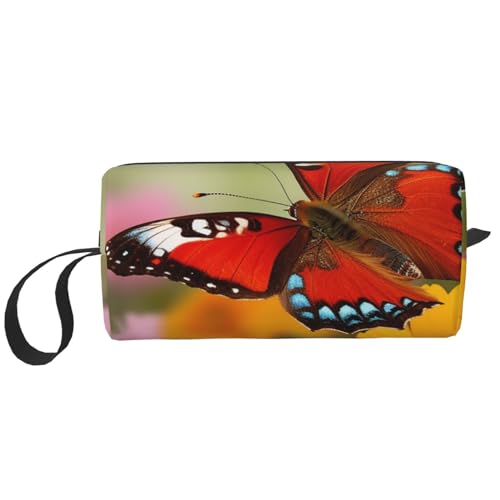 Spring Butterfly Kosmetiktasche für Damen, tragbare Make-up-Tasche, Reise-Aufbewahrungstasche, für den täglichen Gebrauch, große Kapazität, Kulturbeutel, weiß, Einheitsgröße von OUSIKA