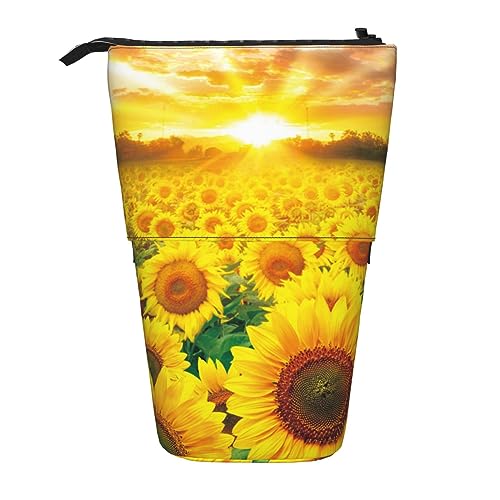 Sunflower Field Sunset Bleistift Fall Durable Stehen Up Bleistift Beutel Reise Comestic Tasche Aufbewahrungstasche Für Arbeit Büro, Schwarz , Einheitsgröße von OUSIKA