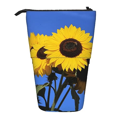 Sunflower Floral Pencil Case Durable Stand Up Pencil Pouch Travel Comestic Bag Storage Bag For Work Office, Schwarz , Einheitsgröße von OUSIKA