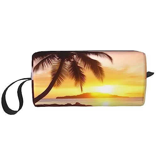 Sunrise Tropische Palmeninsel Kosmetiktaschen für Frauen Tragbare Make-up-Tasche Reise Aufbewahrungstasche Täglich Empfang Tasche Große Kapazität Kulturbeutel, weiß, Einheitsgröße von OUSIKA