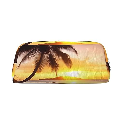 Sunrise Tropische Palmeninsel Make-up-Tasche Leder Federmäppchen Reise Kulturbeutel Kosmetiktasche Täglich Aufbewahrungstasche für Frauen, silber, Einheitsgröße, Taschen-Organizer von OUSIKA