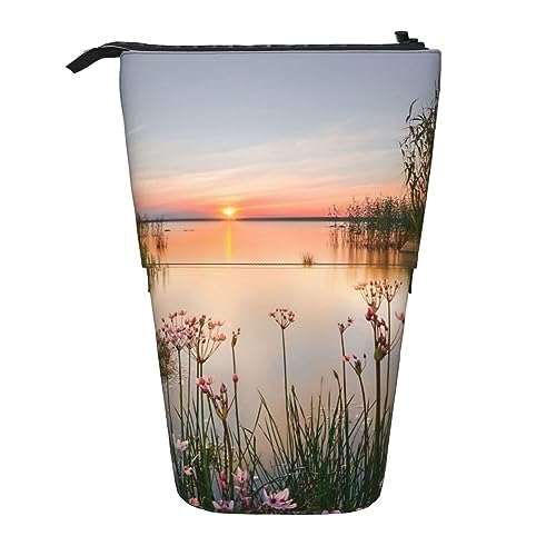 Sunset Landscape Pencil Case Durable Stand Up Pencil Pouch Travel Comestic Bag Storage Bag For Work Office, Schwarz , Einheitsgröße von OUSIKA