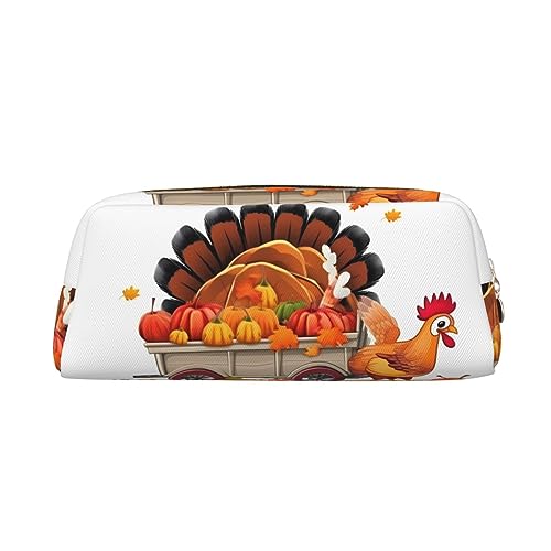 Thanksgiving Truthahn auf Kürbis Auto Make-up Tasche Leder Federmäppchen Reise Kulturbeutel Kosmetiktasche tägliche Aufbewahrungstasche für Frauen, gold, Einheitsgröße, Taschen-Organizer von OUSIKA