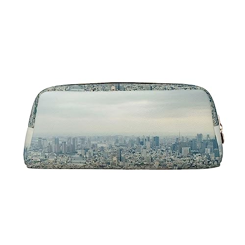 Tokyo Bird Eye View Print Pencil Case Waterproof Leather Pencil Pouch Travel Comestic Bag Storage Bag For Work Office, gold, Einheitsgröße, Kunst von OUSIKA