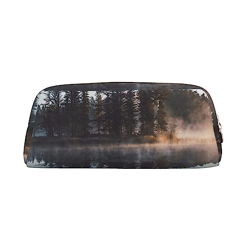 Trees Reflection On A Lake Print Pencil Case Waterproof Leather Pencil Pouch Travel Comestic Bag Storage Bag For Work Office, gold, Einheitsgröße, Kunst von OUSIKA