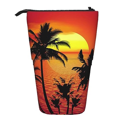 Tropische Sonnenuntergang Bleistift Fall Durable Stehen Up Bleistift Beutel Reise Comestic Tasche Aufbewahrungstasche Für Arbeit Büro, Schwarz , Einheitsgröße von OUSIKA