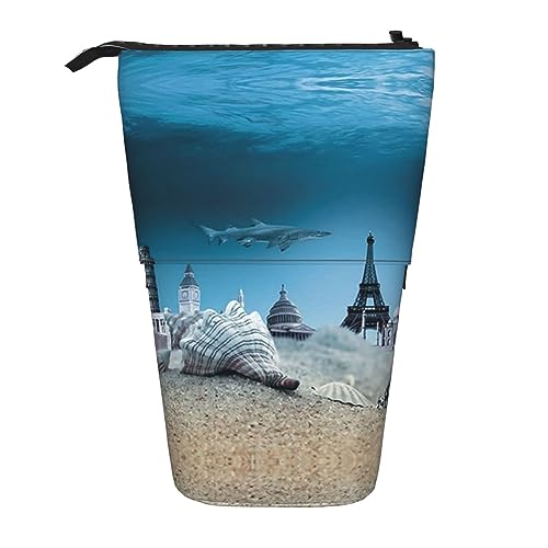 Underwater World Shell Bleistift Fall Durable Stand Up Bleistift Beutel Reise Comestic Tasche Aufbewahrungstasche Für Arbeit Büro, Schwarz , Einheitsgröße von OUSIKA