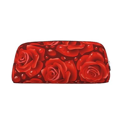 Viele rote Rosen Make-up Tasche Leder Federmäppchen Reise Kulturbeutel Kosmetiktasche tägliche Aufbewahrungstasche für Frauen, silber, Einheitsgröße, Taschen-Organizer von OUSIKA