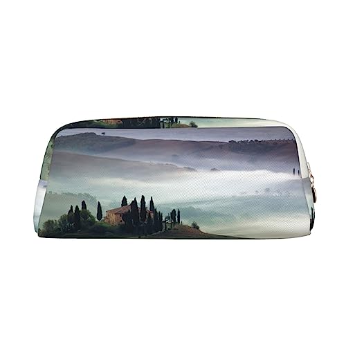 Villa On The Top Of The Hill Print Pencil Case Waterproof Leather Pencil Pouch Travel Comestic Bag Storage Bag For Work Office, gold, Einheitsgröße, Kunst von OUSIKA