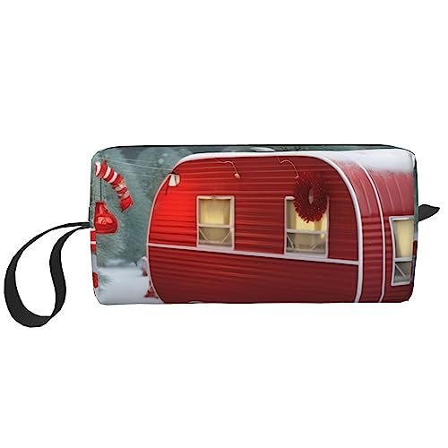 Weihnachten Rot Camper Kosmetiktaschen für Frauen Tragbare Make-up-Tasche Reise Aufbewahrungstasche Täglich Empfang Tasche Große Kapazität Kulturbeutel, weiß, Einheitsgröße von OUSIKA