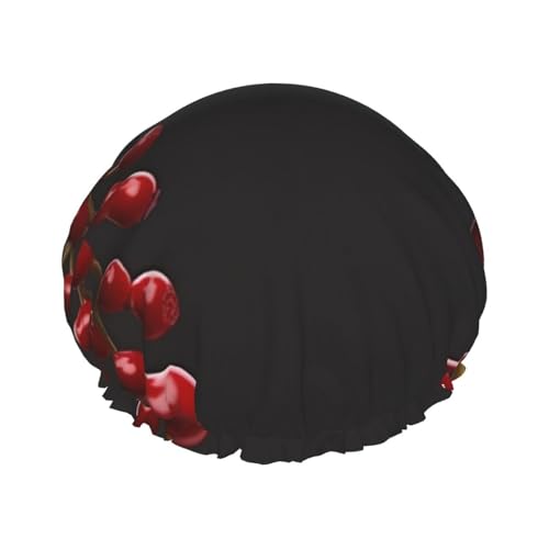 Wiederverwendbare Duschhaube für Damen, wasserdicht, doppellagig, Badehaube, Stechpalmenbeeren-Zweige, Duschhut für Damen, Spa-Salon, große Größe für alle Haarlängen Wiederverwendbare Duschhaube für Damen, wasserdicht, doppellagig, Badehaube, Stechpalmenbeeren-Zweige, Duschhut für Damen, Spa-Salon, große Größe für alle Haarlängen von OUSIKA