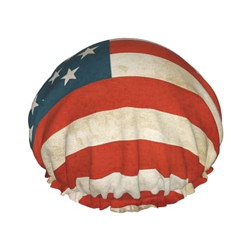 Wiederverwendbare Duschhaube für Damen, wasserdicht, doppellagig, Badehaube, Vintage-Stil, amerikanische USA-Flagge, Duschhut für Damen, Spa-Salon, große Größe für alle Haarlängen Wiederverwendbare Duschhaube für Damen, wasserdicht, doppellagig, Badehaube, Vintage-Stil, amerikanische USA-Flagge, Duschhut für Damen, Spa-Salon, große Größe für alle Haarlängen von OUSIKA