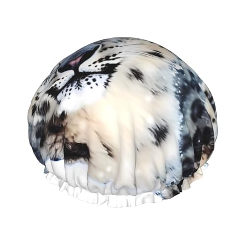 Wiederverwendbare Duschhaube für Damen, wasserdicht, doppellagig, Badehaube, blauäugig, Schneeleopard, Duschhut für Damen, Spa-Salon, große Größe für alle Haarlängen Wiederverwendbare Duschhaube für Damen, wasserdicht, doppellagig, Badehaube, blauäugig, Schneeleopard, Duschhut für Damen, Spa-Salon, große Größe für alle Haarlängen von OUSIKA