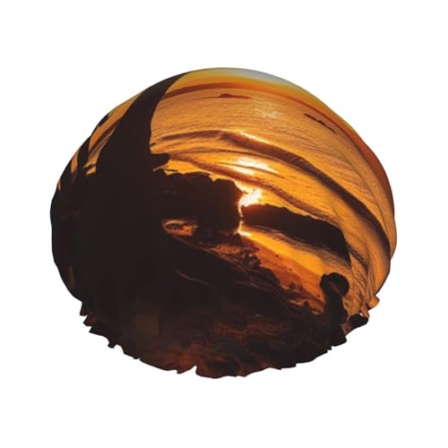 Wiederverwendbare Duschhaube für Damen, wasserdicht, doppellagig, Badekappen, Meeresküste, Bäume, Sonnenuntergang, Duschhut für Damen, Spa-Salon, große Größe für alle Haarlängen Wiederverwendbare Duschhaube für Damen, wasserdicht, doppellagig, Badekappen, Meeresküste, Bäume, Sonnenuntergang, Duschhut für Damen, Spa-Salon, große Größe für alle Haarlängen von OUSIKA