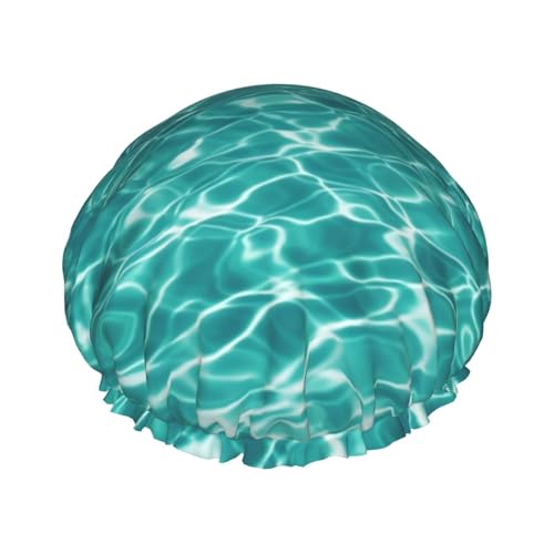 Wiederverwendbare Duschhaube für Frauen, wasserdichte Badekappen, doppellagig, Badehaarkappen, Blau, Aqua, Pool, Wasser, Duschhut für Damen, Spa-Salon, große Größe für alle Haarlängen Wiederverwendbare Duschhaube für Frauen, wasserdichte Badekappen, doppellagig, Badehaarkappen, Blau, Aqua, Pool, Wasser, Duschhut für Damen, Spa-Salon, große Größe für alle Haarlängen von OUSIKA