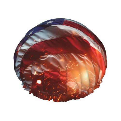 Wiederverwendbare Duschhaube für Frauen, wasserdichte Badekappen, doppellagig, Badehaarkappen, Feuerwerk, amerikanische Flagge, Duschhut für Damen, Spa-Salon, große Größe für alle Haarlängen Wiederverwendbare Duschhaube für Frauen, wasserdichte Badekappen, doppellagig, Badehaarkappen, Feuerwerk, amerikanische Flagge, Duschhut für Damen, Spa-Salon, große Größe für alle Haarlängen von OUSIKA