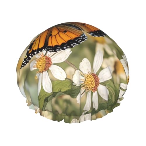 Wiederverwendbare Duschhaube für Frauen, wasserdichte Badekappen, doppellagig, Badehaarkappen, Frühling, Schmetterling, Blumen, Duschhut für Damen, Spa-Salon, große Größe für alle Haarlängen Wiederverwendbare Duschhaube für Frauen, wasserdichte Badekappen, doppellagig, Badehaarkappen, Frühling, Schmetterling, Blumen, Duschhut für Damen, Spa-Salon, große Größe für alle Haarlängen von OUSIKA