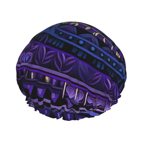 Wiederverwendbare Duschhaube für Frauen, wasserdichte Badekappen, doppellagig, Badehaarkappen, violetter Hintergrund im Tribal-Stil, Duschhut für Damen, Spa-Salon, große Größe für alle Haarlängen Wiederverwendbare Duschhaube für Frauen, wasserdichte Badekappen, doppellagig, Badehaarkappen, violetter Hintergrund im Tribal-Stil, Duschhut für Damen, Spa-Salon, große Größe für alle Haarlängen von OUSIKA