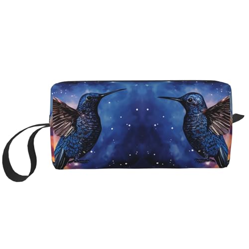 Zwei Kolibris unter dem Sternenhimmel Kosmetiktasche für Frauen, tragbare Make-up-Tasche, Reise-Aufbewahrungstasche, tägliche Empfangstasche, große Kapazität, Kulturbeutel, weiß, Einheitsgröße von OUSIKA