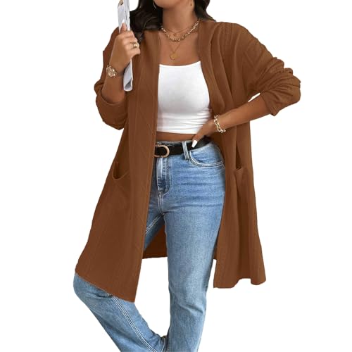 OUSIMEN Damen Lang Strickjacken Grobstrick Cardigan Casual Lose Langarm Herbst Winter Open Front Sweater Strickcardigan für Damen von OUSIMEN