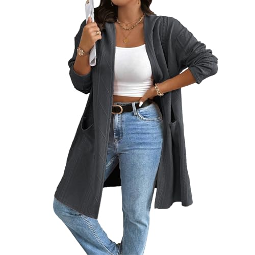 OUSIMEN Damen Lang Strickjacken Grobstrick Cardigan Casual Lose Langarm Herbst Winter Open Front Sweater Strickcardigan für Damen von OUSIMEN