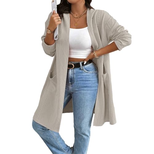 OUSIMEN Damen Lang Strickjacken Grobstrick Cardigan Casual Lose Langarm Herbst Winter Open Front Sweater Strickcardigan für Damen von OUSIMEN