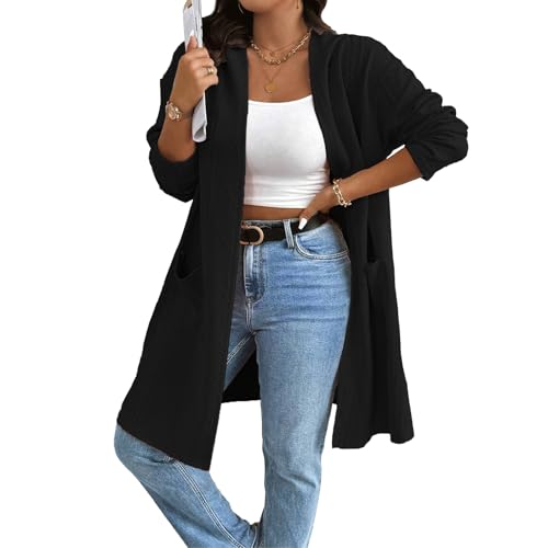 OUSIMEN Damen Lang Strickjacken Grobstrick Cardigan Casual Lose Langarm Herbst Winter Open Front Sweater Strickcardigan für Damen von OUSIMEN