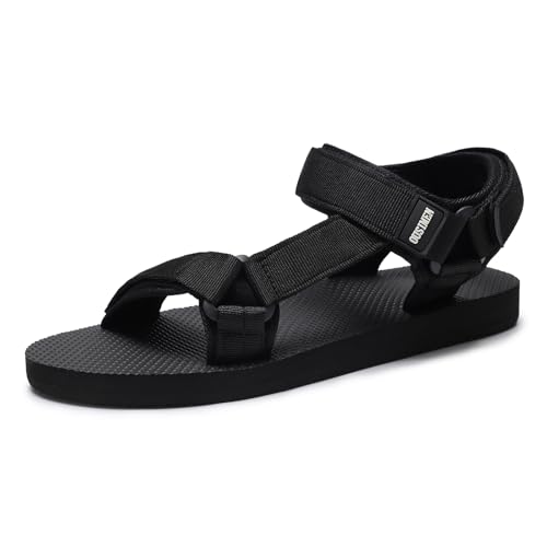 OUSIMEN Herren Sandalen Flache Verstellbare Langlebige Sportsandalen Bequem Offener Zehenbereich Lässige Sandalen Wandersport Schuhe von OUSIMEN
