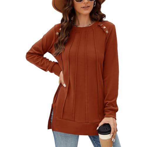 OUSIMEN Sweatshirt Damen Rundhals Langarm Pullover Ohne Kapuze Langarmshirt Herbst Winter Casual Oberteile Basic Shirts von OUSIMEN
