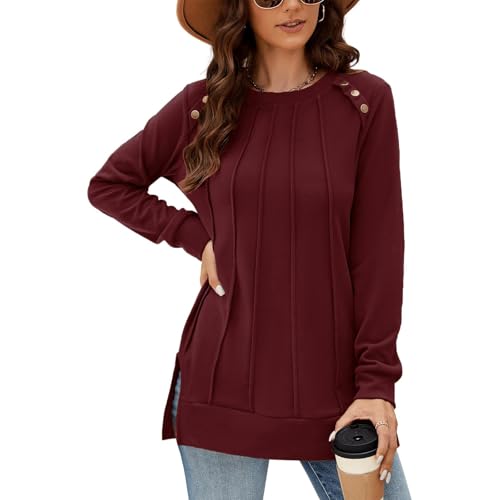 OUSIMEN Sweatshirt Damen Rundhals Langarm Pullover Ohne Kapuze Langarmshirt Herbst Winter Casual Oberteile Basic Shirts von OUSIMEN