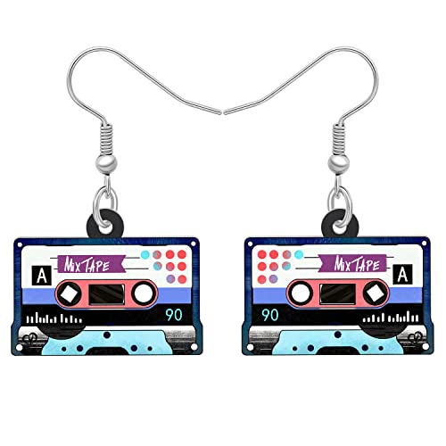 OUSIO 70er 80er 90er Jahre Acryl Retro Kassette Band Ohrringe Bunte Radio Band Charme Leichtes Schmuckstück für Frauen Musikliebhaber Geschenke (Blau) von OUSIO