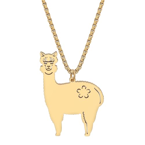 OUSIO Edelstahl 18K Vergoldet Versilbert Niedliche Alpaka Halskette Charms Hochland Schaf Kamel Anhänger Schmuck für Damen Geburtstag Geschenke (18K Vergoldet) von OUSIO