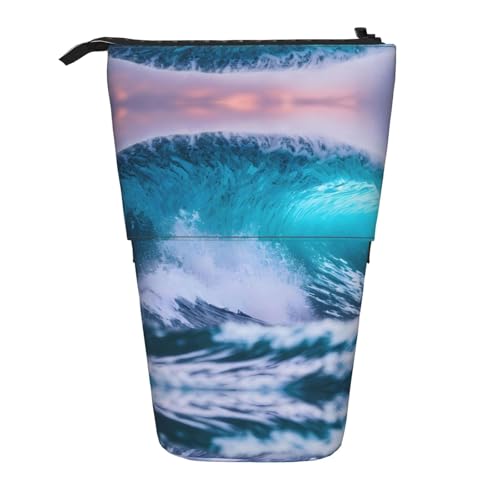 Blue Ocean Wave vertikales einziehbares Federmäppchen, Schreibwaren-Box, Erwachsene, Büro, Organizer-Box von OUSXC