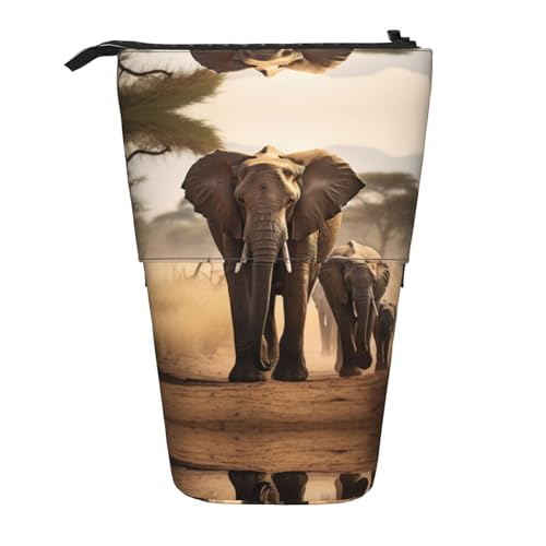 Elephants Art Vertikales einziehbares Federmäppchen, Schreibwaren-Box, Erwachsene, Büro, Organizer-Box von OUSXC