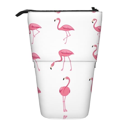 Federmäppchen mit Flamingos auf weißem vertikalem einziehbarem Federmäppchen, Schreibwaren-Box, für Erwachsene, Büro, Organizer-Box von OUSXC