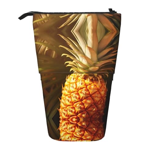 Federmäppchen mit goldfarbenem Ananas-Hintergrund, vertikal, einziehbar, Schreibwaren-Box, Erwachsenen-Büro-Organizer-Box von OUSXC