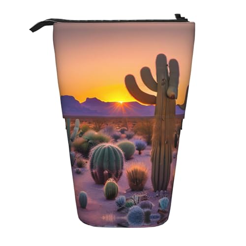 Federmappe mit Kaktusmotiv und Sonnenuntergängen, vertikal, einziehbar, Schreibwarenbox, für Erwachsene, Büro von OUSXC