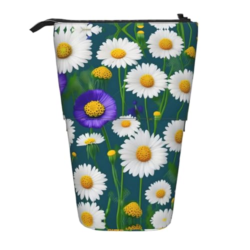 Federmappe mit Wildblumen und Gänseblümchen, vertikal, einziehbar, Schreibwaren-Box, für Erwachsene, Büro, Organizer-Box von OUSXC