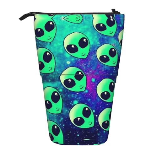 Green Aliens Vertikales einziehbares Federmäppchen, Schreibwaren-Box, Erwachsene, Büro, Organizer-Box von OUSXC