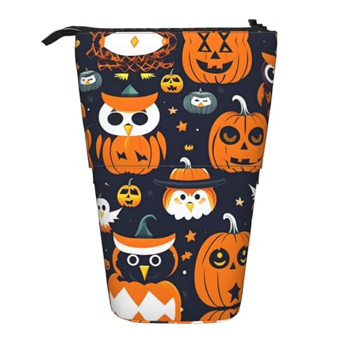 Halloween Eule Geist Kürbis Vertikal einziehbares Federmäppchen Schreibwaren Box Erwachsene Büro Organizer Box von OUSXC