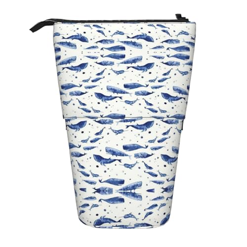 Kleine blaue Wale schwimmende vertikale einziehbare Federmappe Schreibwarenbox Erwachsene Büro Organizer Box Kleine blaue Wale schwimmende vertikale einziehbare Federmappe Schreibwarenbox Erwachsene Büro Organizer Box von OUSXC