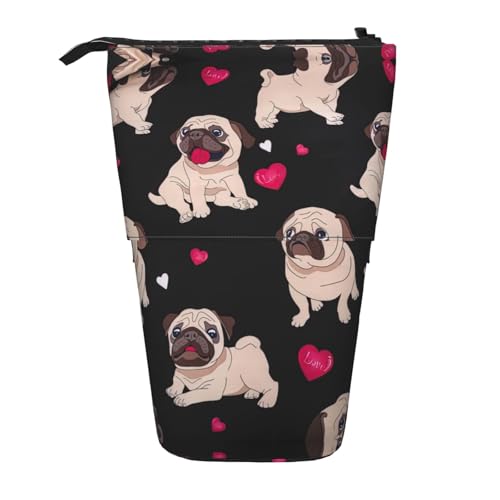 Niedlicher Mops, vertikales einziehbares Federmäppchen, Schreibwaren-Box, Erwachsene, Büro, Organizer-Box von OUSXC