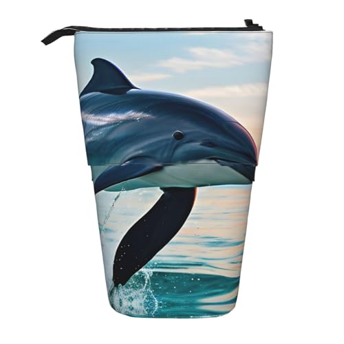 Niedliches Delfin-Federmäppchen, vertikal, einziehbar, Schreibwaren-Box, Erwachsenen-Büro-Organizer-Box von OUSXC