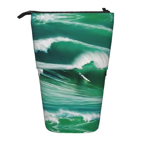 Ocean Green Wave Surf 02 Vertikales einziehbares Federmäppchen Schreibwarenbox für Erwachsene, Büro, Organizer-Box von OUSXC