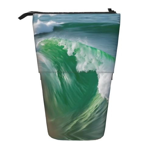 Ocean Green Wave Surf With The Shore Vertical Retractable Pencil Case Stationery Box Adult Office Organizer Box von OUSXC